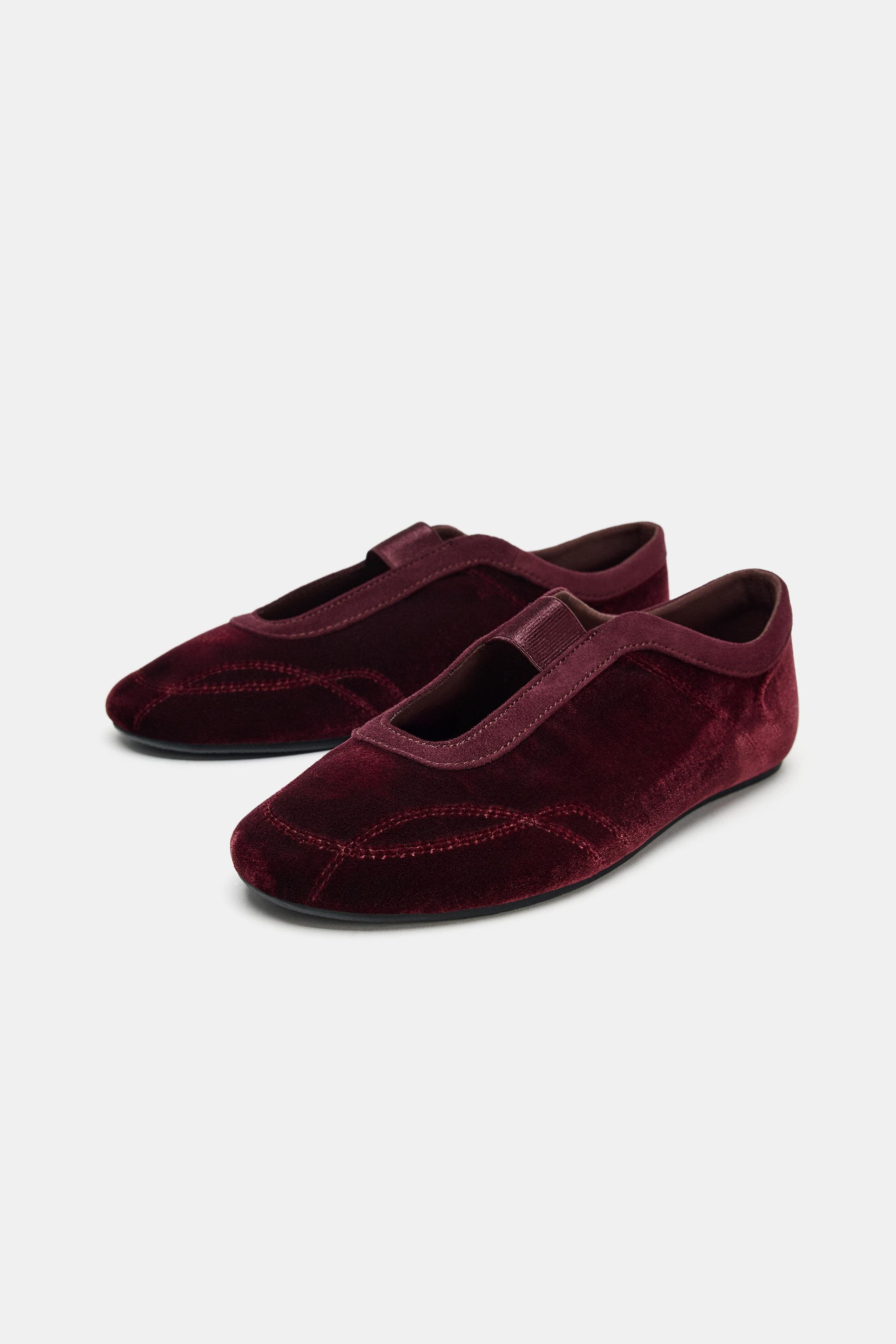 VELVET EFFECT STITCHED BALLET FLATS